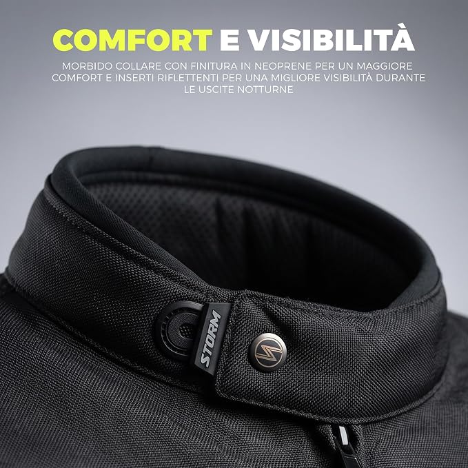 STORM Giacca Moto Uomo 4 Stagioni Nero Fluorescente Impermeabile