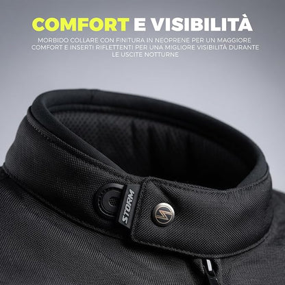 STORM Giacca Moto Uomo 4 Stagioni Nero Fluorescente Impermeabile