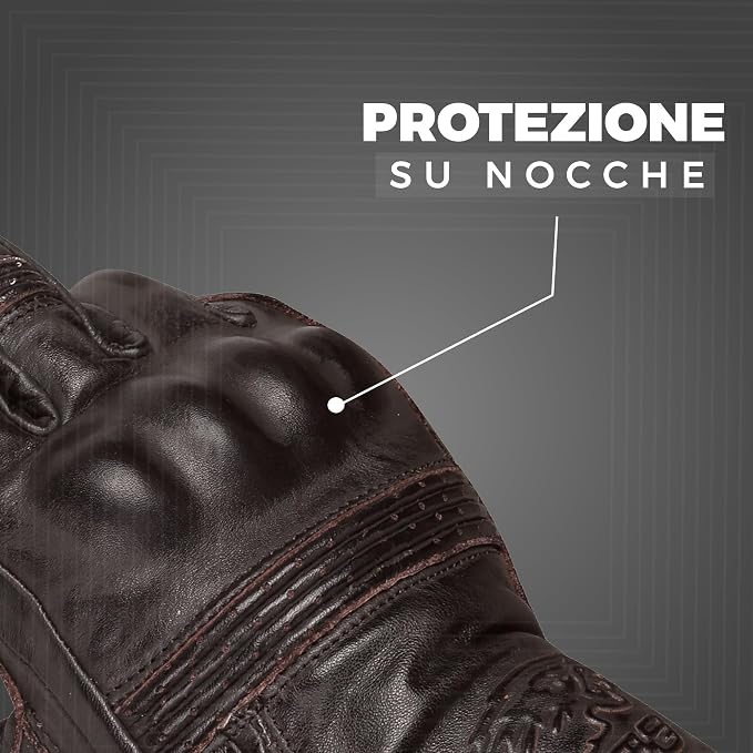 Guanti Moto Vintage in Pelle Marrone Protezione Nocche