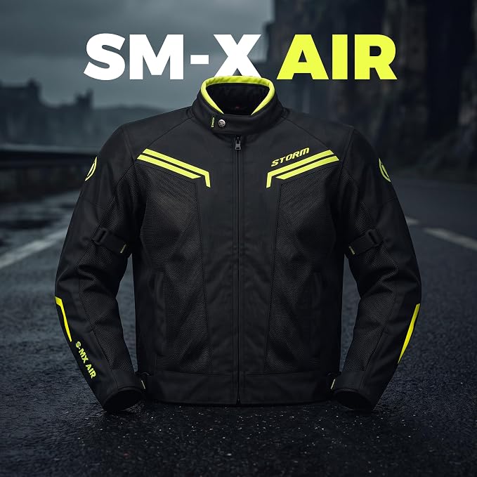 STORM Giacca Moto Uomo 4 Stagioni Nero Fluorescente Impermeabile