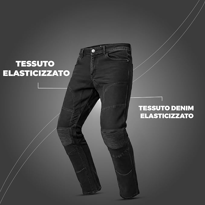 Jeans Moto Donna Nero Blu con Protezioni CE e Kevlar