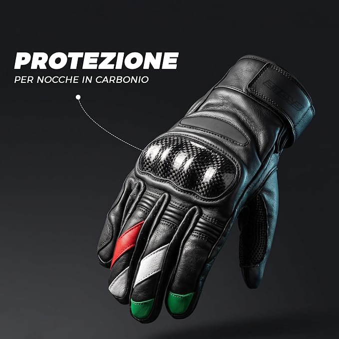 STORM Guanti Moto in Pelle Neri Racing con Protezioni Nocche