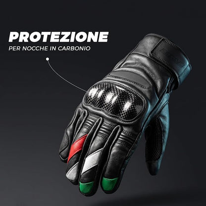 STORM Guanti Moto in Pelle Neri Racing con Protezioni Nocche