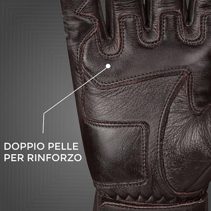 Guanti Moto Vintage in Pelle Marrone Protezione Nocche