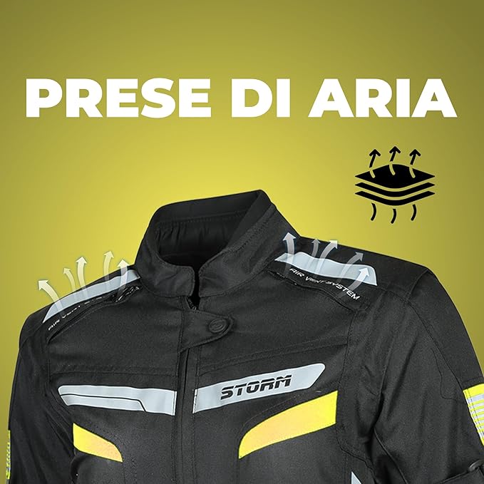 Storm Giacca Moto in Tessuto 4 STAGIONI Protezioni CE Smanicabile Fodera impermeabile