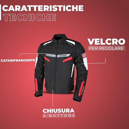 Storm Giacca Moto in Tessuto 4 STAGIONI Protezioni CE Smanicabile Fodera impermeabile