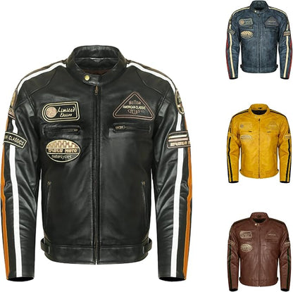Giacca Moto Uomo in Pelle Nera con Protezioni CE