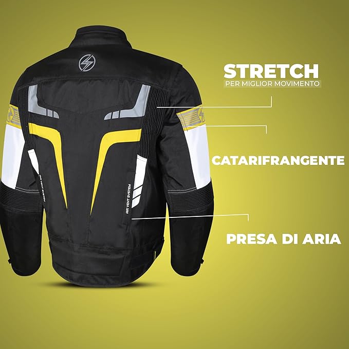 Storm Giacca Moto in Tessuto 4 STAGIONI Protezioni CE Smanicabile Fodera impermeabile