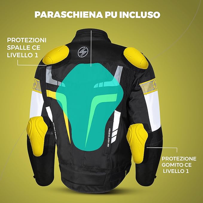 Storm Giacca Moto in Tessuto 4 STAGIONI Protezioni CE Smanicabile Fodera impermeabile