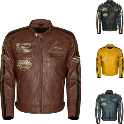 Giacca Moto Uomo in Pelle Marrone con Protezioni CE
