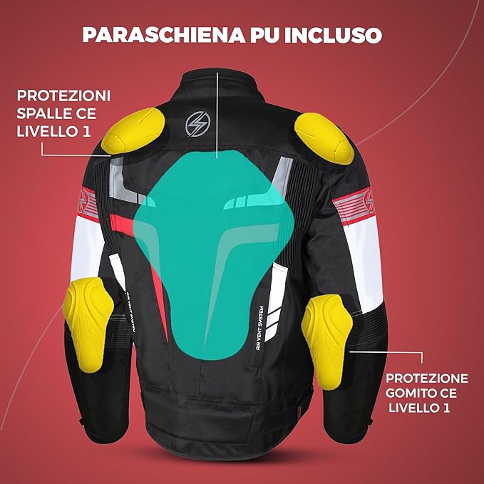 Storm Giacca Moto in Tessuto 4 STAGIONI Protezioni CE Smanicabile Fodera impermeabile