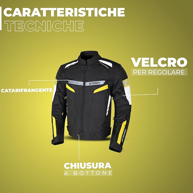 Storm Giacca Moto in Tessuto 4 STAGIONI Protezioni CE Smanicabile Fodera impermeabile