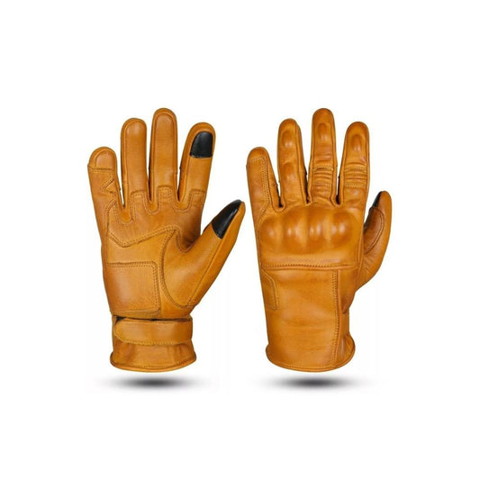 Guanti Moto in Pelle Con Protezioni CAFE RACER Chopper Custom Wax Giallo Touch