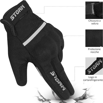 STORM Guanti Moto Estivi Uomo Donna Neri Touchscreen Protettivi
