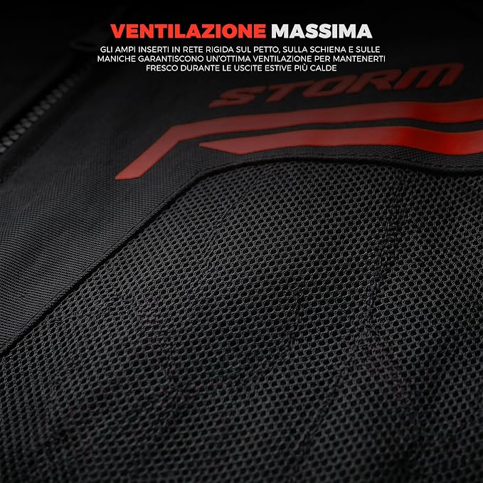 STORM Giacca Moto Uomo 4 Stagioni Nera Rossa Impermeabile