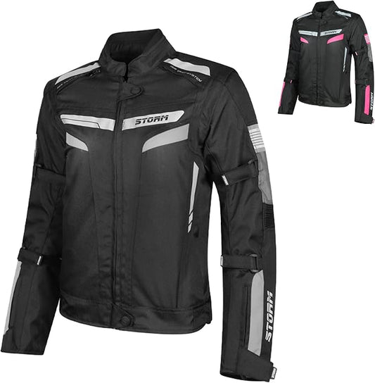 STORM Giacca Moto Donna 4 Stagioni Grigia Cordura Impermeabile
