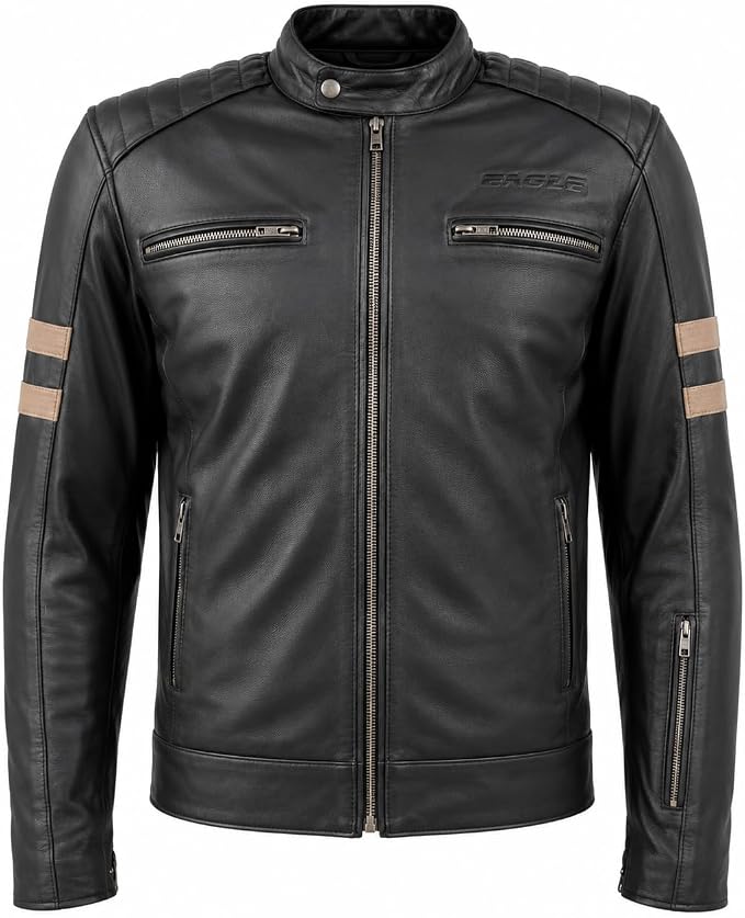 STORM Giacca Moto Uomo in Pelle Nera Vintage con Fodera Termica Rimovibile