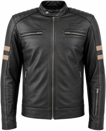 STORM Giacca Moto Uomo in Pelle Nera Vintage con Fodera Termica Rimovibile