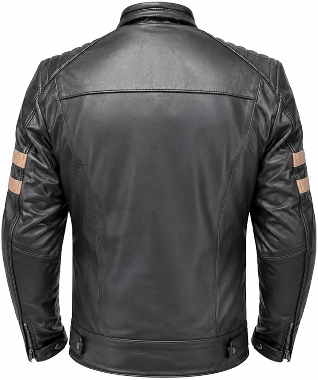 STORM Giacca Moto Uomo in Pelle Nera Vintage con Fodera Termica Rimovibile
