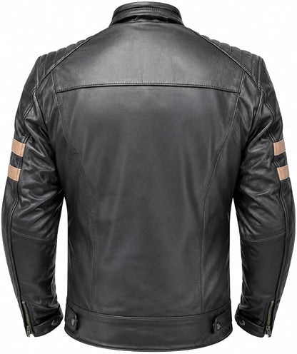 STORM Giacca Moto Uomo in Pelle Nera Vintage con Fodera Termica Rimovibile