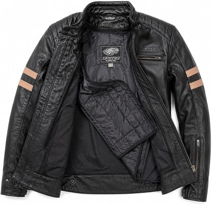 STORM Giacca Moto Uomo in Pelle Nera Vintage con Fodera Termica Rimovibile