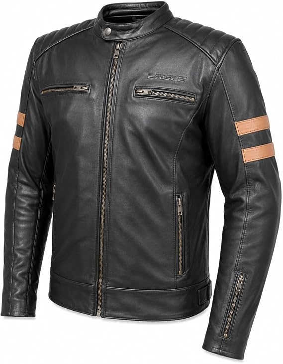 STORM Giacca Moto Uomo in Pelle Nera Vintage con Fodera Termica Rimovibile