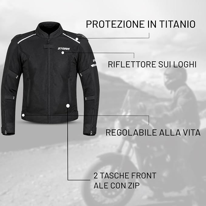 Giacca Moto Uomo Estiva Nera con Protezioni CE