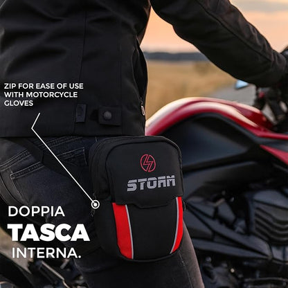 STORM Marsupio Moto Impermeabile Nero Rosso con Cintura Regolabile