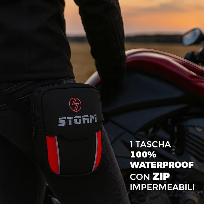 STORM Marsupio Moto Impermeabile Nero Rosso con Cintura Regolabile