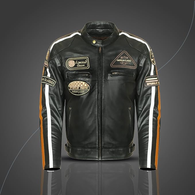 Giacca Moto Uomo in Pelle Gialla con Protezioni CE