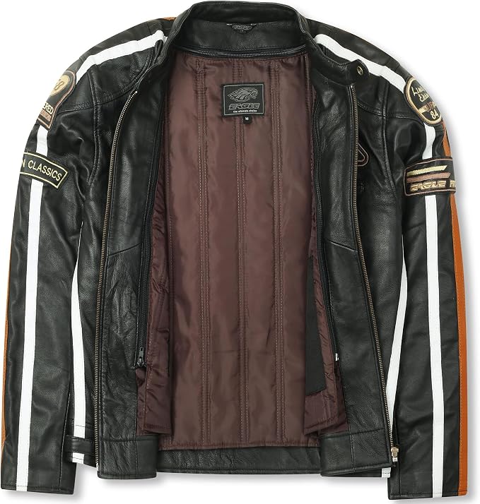 Giacca Moto Uomo in Pelle Nera con Protezioni CE