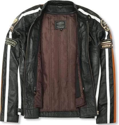 Giacca Moto Uomo in Pelle Nera con Protezioni CE