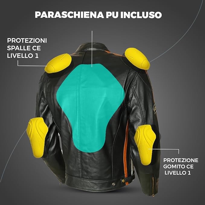 Giacca Moto Uomo in Pelle Nera con Protezioni CE