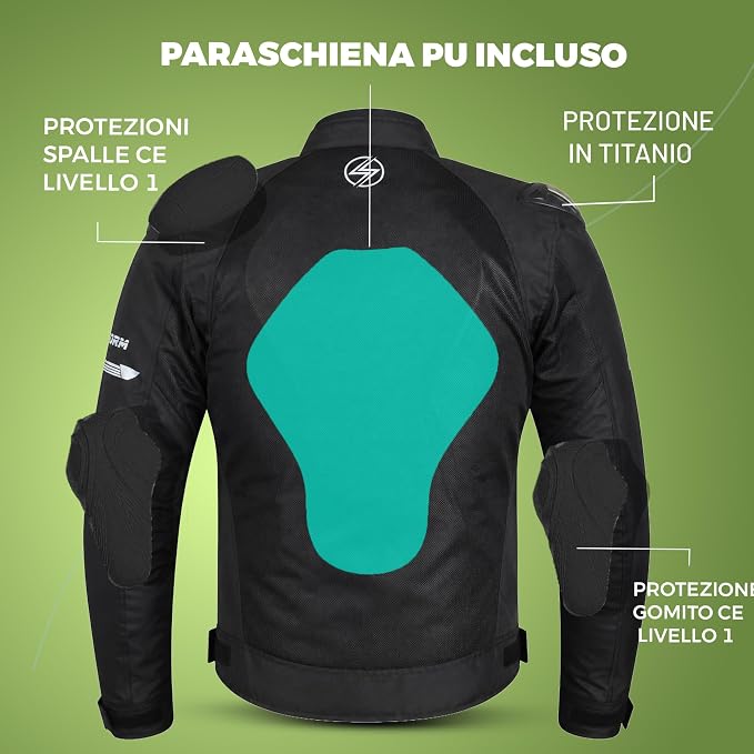 Giacca Moto Uomo Estiva Nera con Protezioni CE