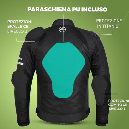 Giacca Moto Uomo Estiva Nera con Protezioni CE