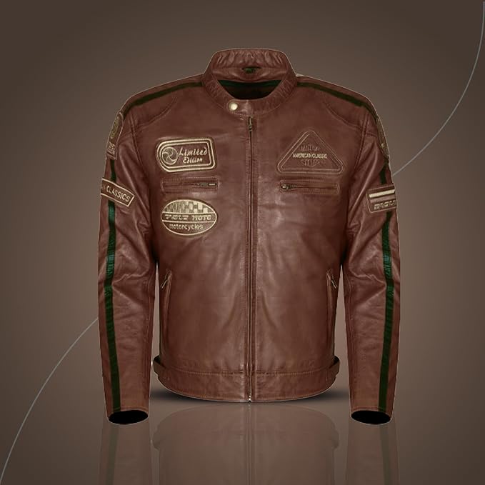 Giacca Moto Uomo in Pelle Gialla con Protezioni CE
