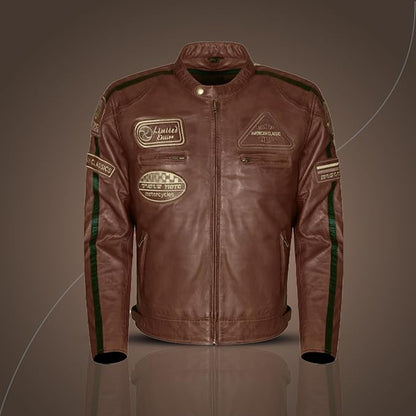 Giacca Moto Uomo in Pelle Gialla con Protezioni CE