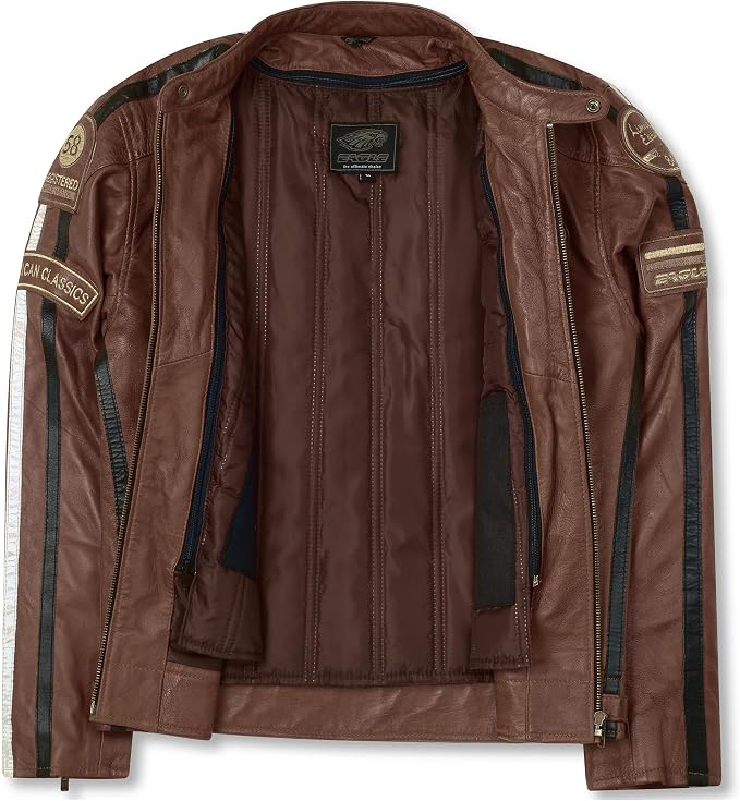 Giacca Moto Uomo in Pelle Marrone con Protezioni CE