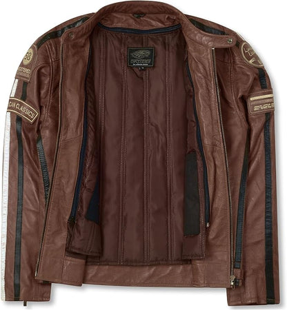 Giacca Moto Uomo in Pelle Marrone con Protezioni CE