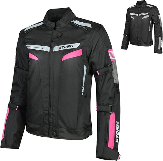 STORM Giacca Moto Donna 4 Stagioni Rosa Cordura Impermeabile