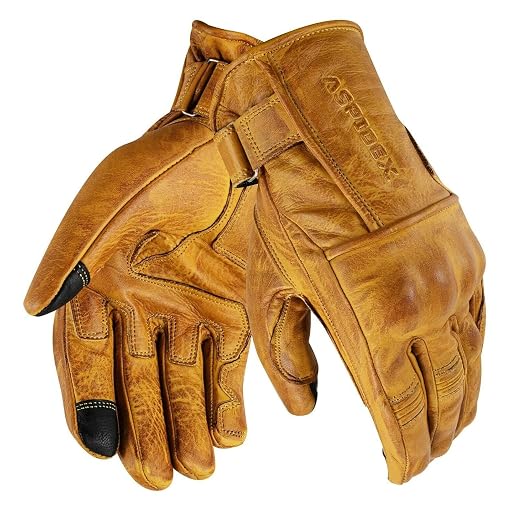 CAFE Racer Giacca Guanti Moto in Pelle con Protezioni Gialli