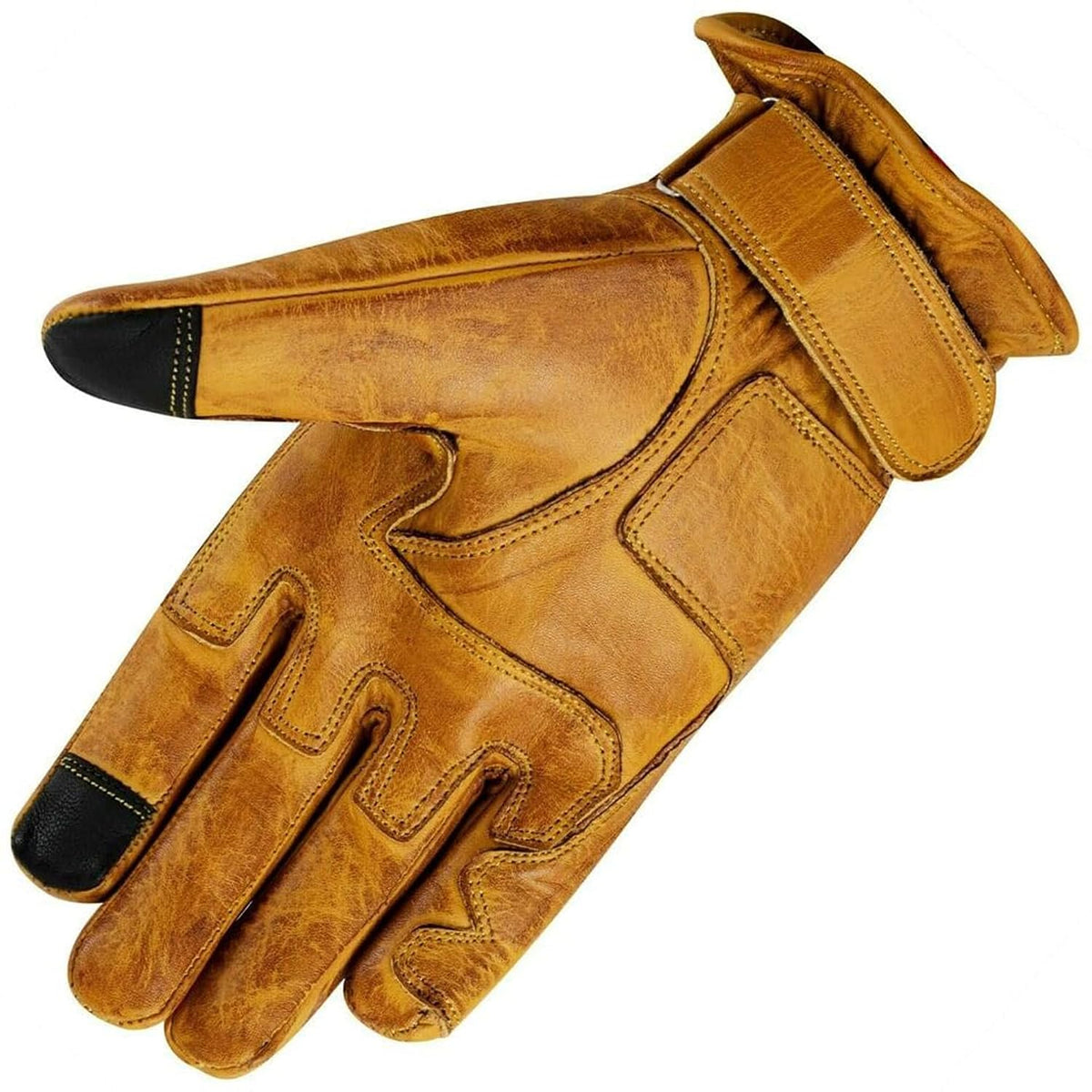 CAFE Racer Giacca Guanti Moto in Pelle con Protezioni Gialli