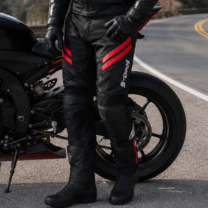 STORM Pantaloni Moto Uomo Estivi Rossi con Protezioni CE