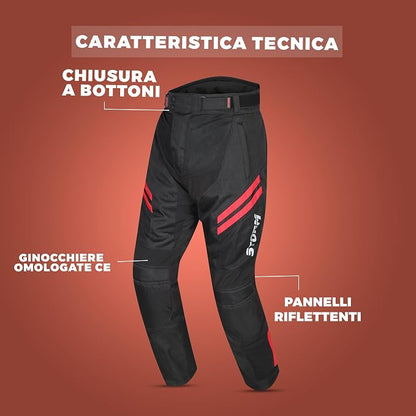 STORM Pantaloni Moto Uomo Estivi Rossi con Protezioni CE