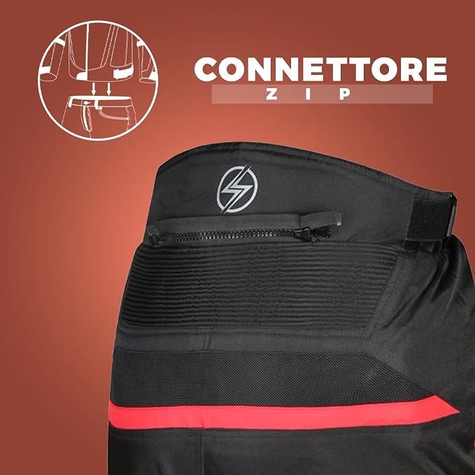 STORM Pantaloni Moto Uomo Estivi Rossi con Protezioni CE