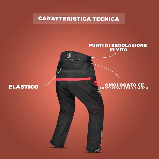 STORM Pantaloni Moto Uomo Estivi Rossi con Protezioni CE