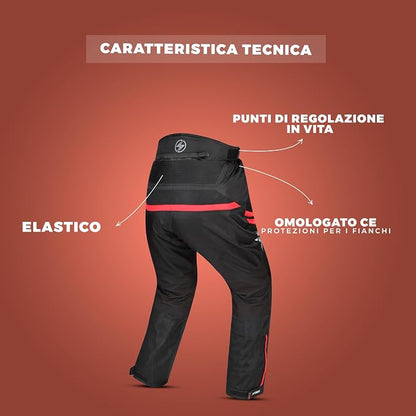 STORM Pantaloni Moto Uomo Estivi Rossi con Protezioni CE