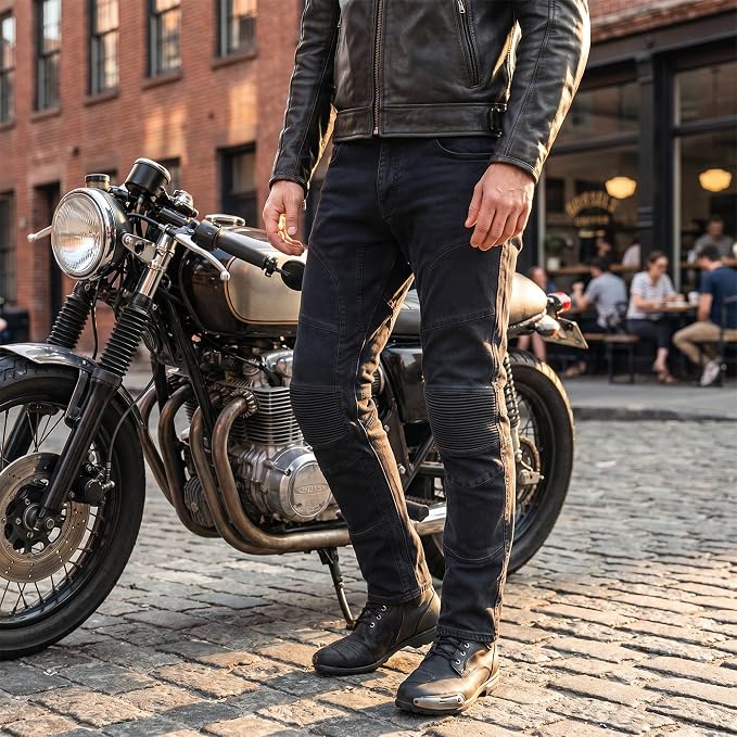 Jeans Moto Uomo Nero Blu con Protezioni CE e Kevlar