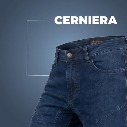 Jeans Moto Uomo Nero Blu con Protezioni CE e Kevlar