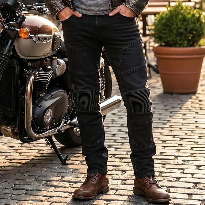 Jeans Moto Uomo Nero Blu con Protezioni CE e Kevlar